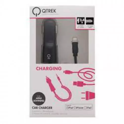 Qtrek Car Charger Wired Apple Lightning 1.2M 2.4A zwart